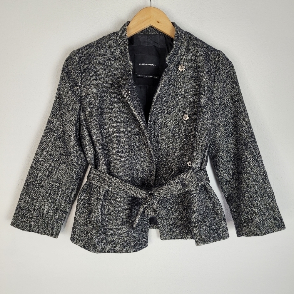 Club Monaco hounds tooth wool belted blazer coat - Picture 9 of 9